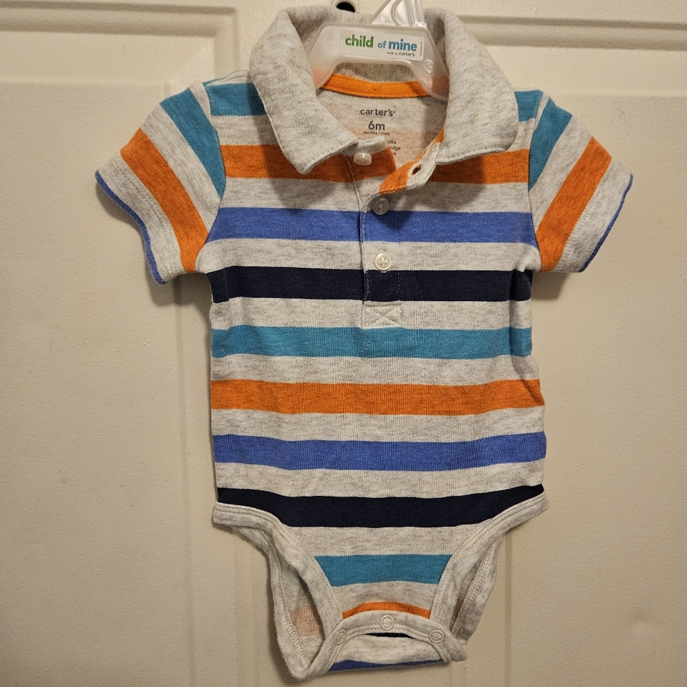 3/$6 Child of Mine Carter's Striped Baby Onesie - Blue, Orange, Gray